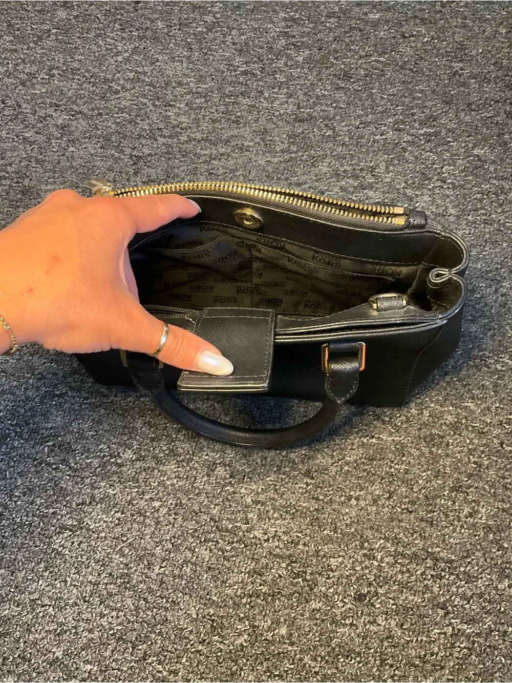 Michael Kors Black Leather Top-Handle Satchel with Gold Hardware